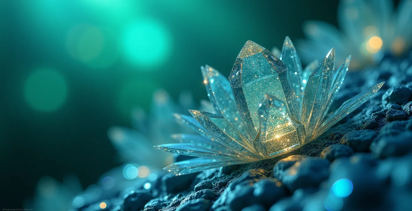 Détail macro d'une structure cristalline représentant la croissance organique